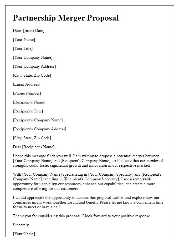 Letter template of business merger partnership request.