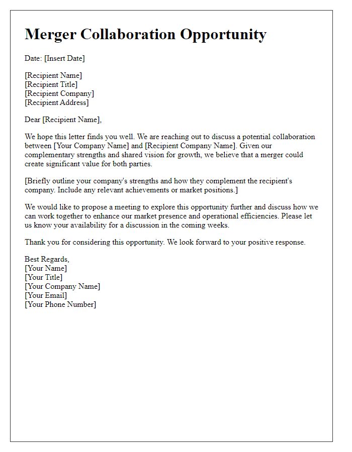 Letter template of merger collaboration opportunity letter.