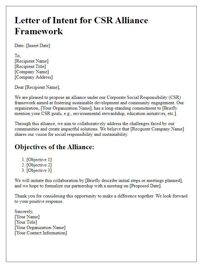 Letter template of CSR alliance framework