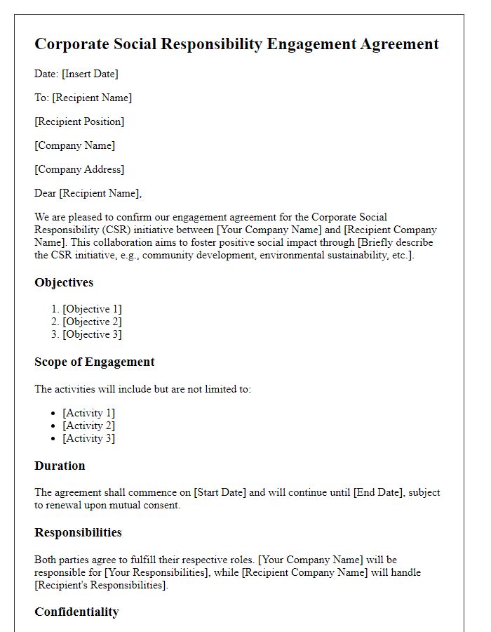 Letter template of CSR engagement agreement