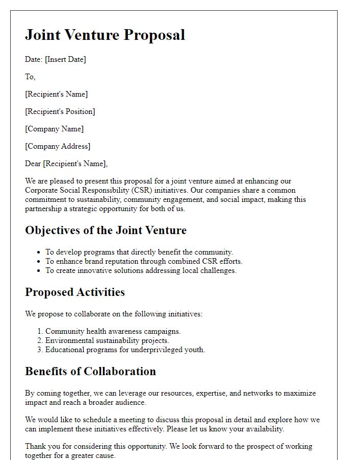 Letter template of CSR joint venture proposal