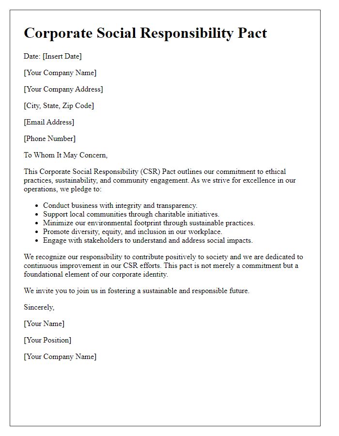 Letter template of CSR social responsibility pact