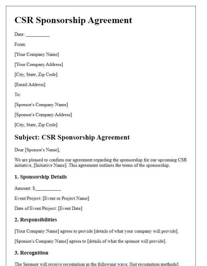 Letter template of CSR sponsorship agreement