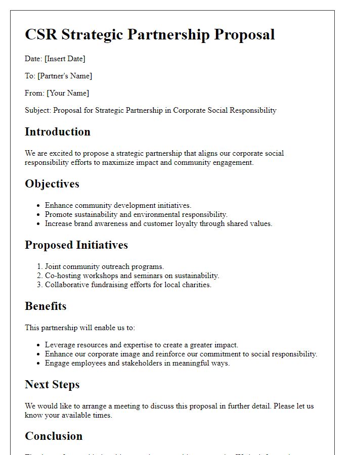 Letter template of CSR strategic partnership outline