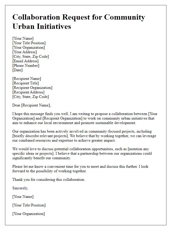 Letter template of collaboration request for community urban initiatives