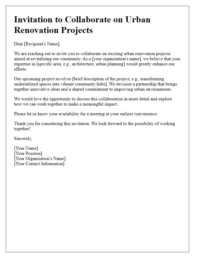 Letter template of invitation to collaborate on urban renovation projects