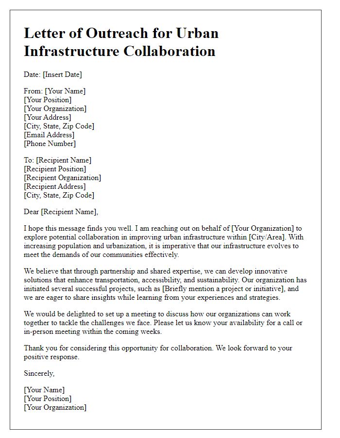 Letter template of outreach for urban infrastructure collaboration