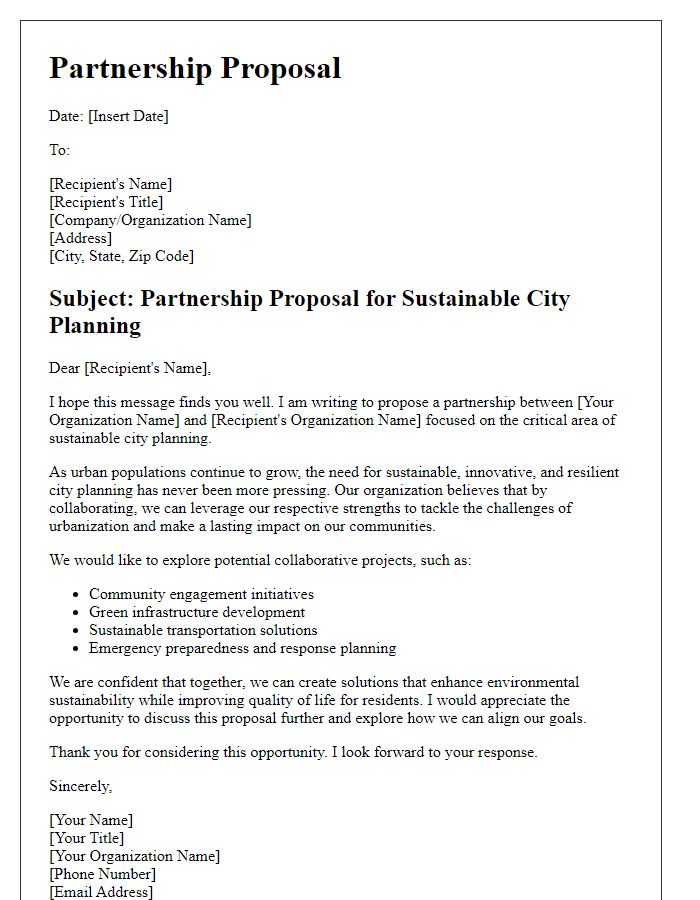 Letter template of partnership proposal for sustainable city planning