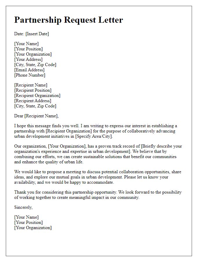 Letter template of partnership request for urban development collaboration