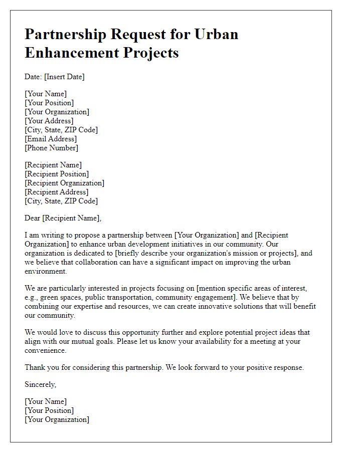 Letter template of request for partnership in urban enhancement projects