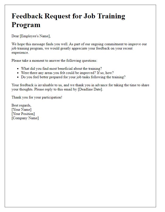 Letter template of job training program feedback request