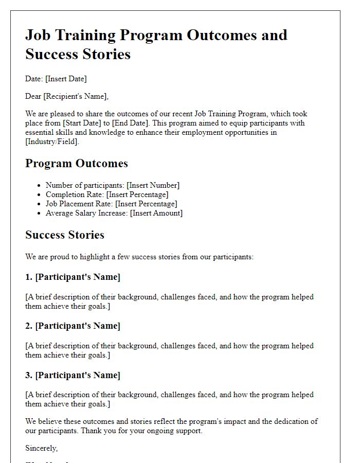 Letter template of job training program outcomes and success stories