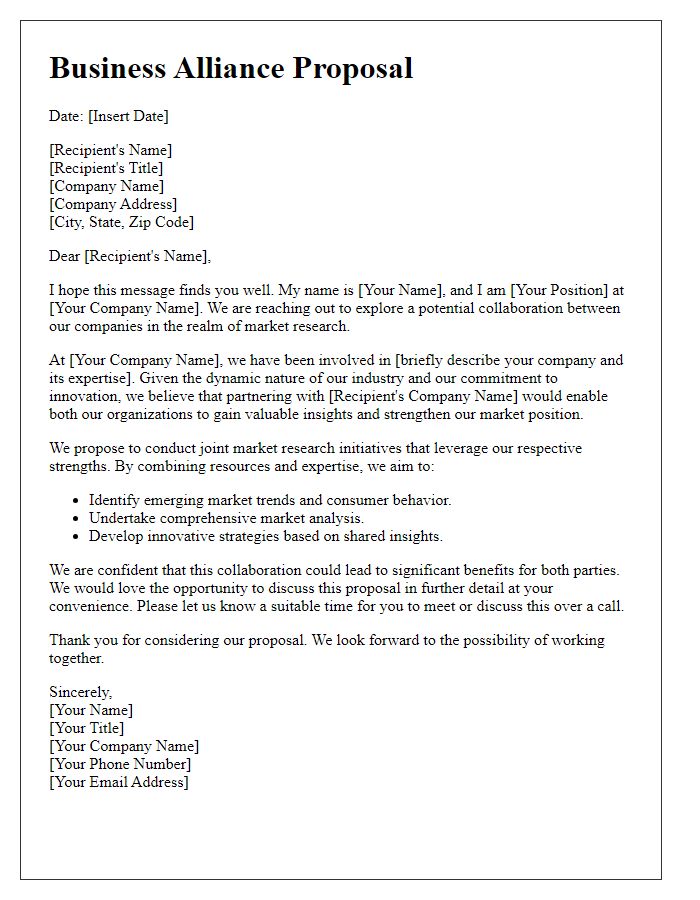 Letter template of business alliance proposal for market research collaboration