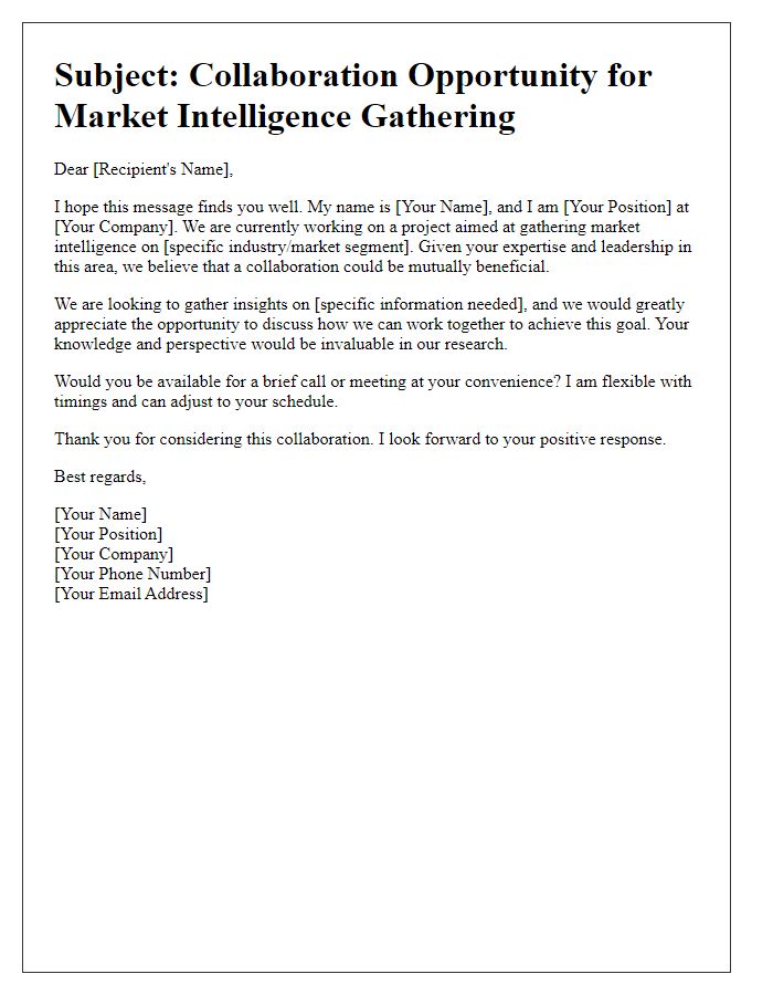 Letter template of collaboration outreach for market intelligence gathering