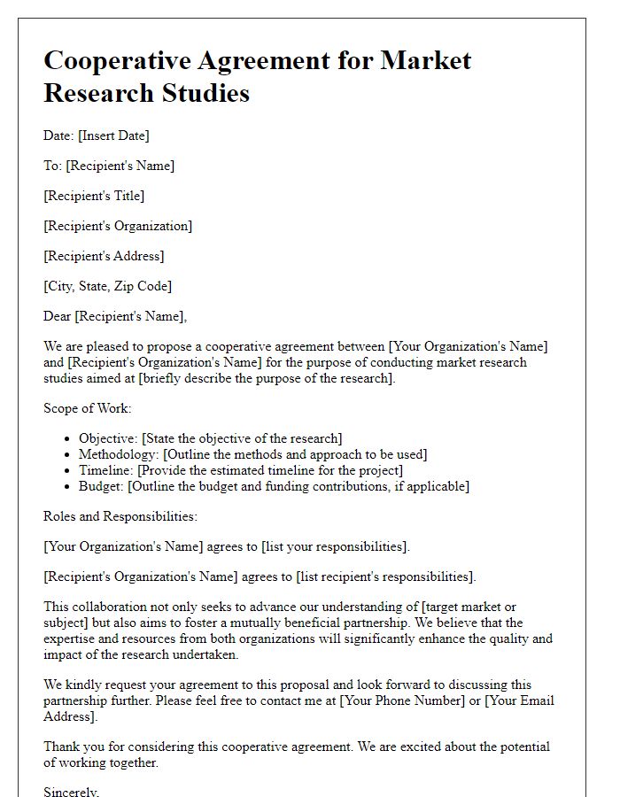 Letter template of cooperative agreement for market research studies