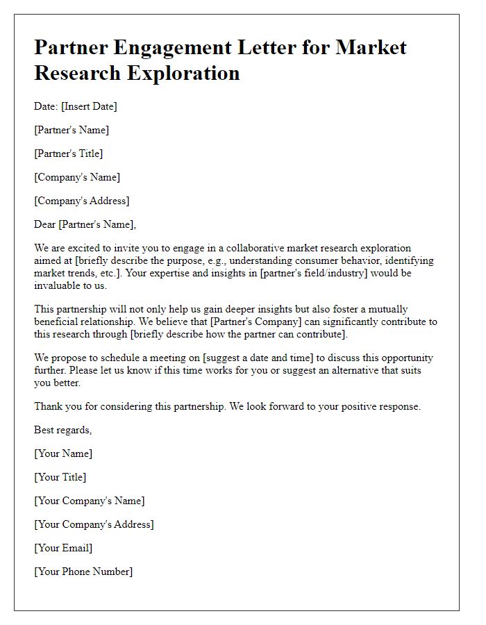 Letter template of partner engagement for market research exploration