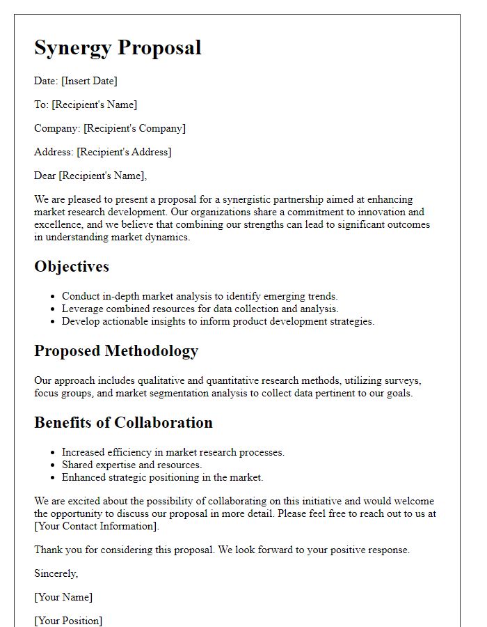 Letter template of synergy proposal for market research development