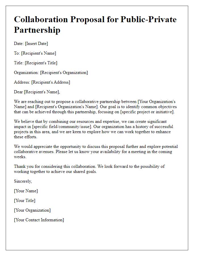 Letter template of public-private partnership collaboration suggestion