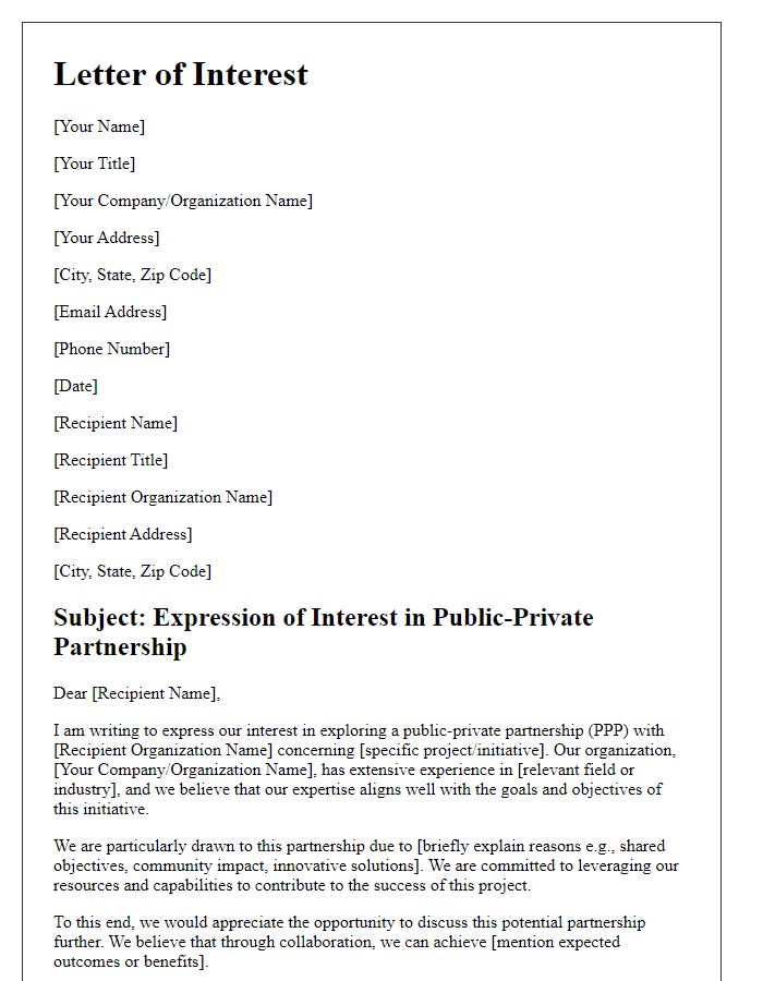 Letter template of public-private partnership interest expression