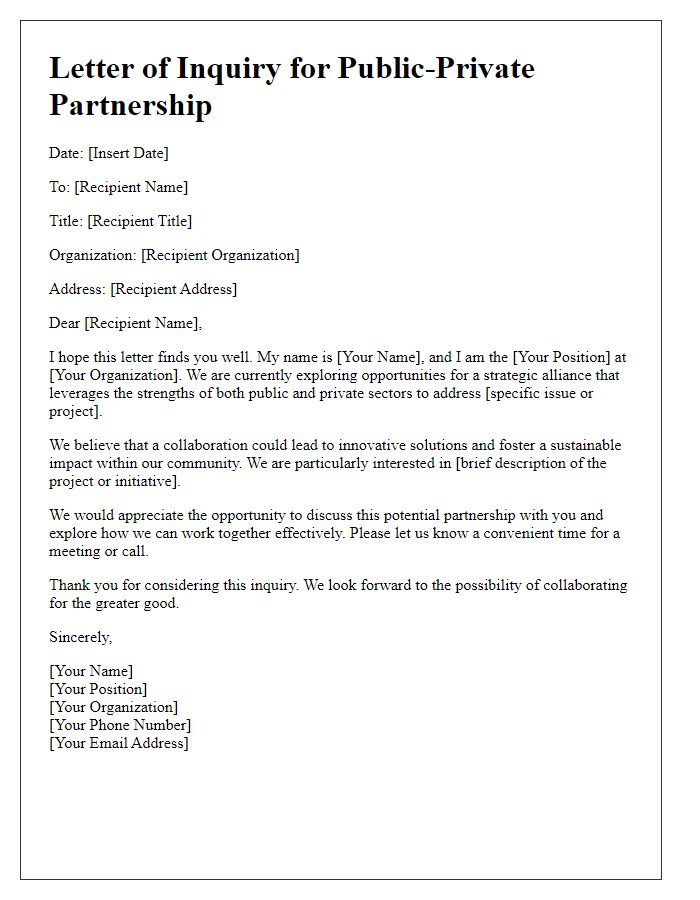 Letter template of public-private partnership strategic alliance inquiry