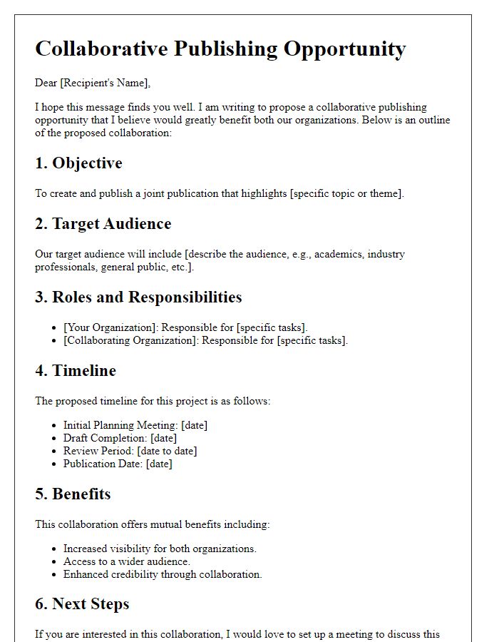 Letter template of collaborative publishing opportunity outline