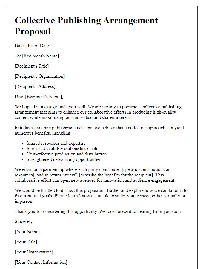 Letter template of collective publishing arrangement proposition