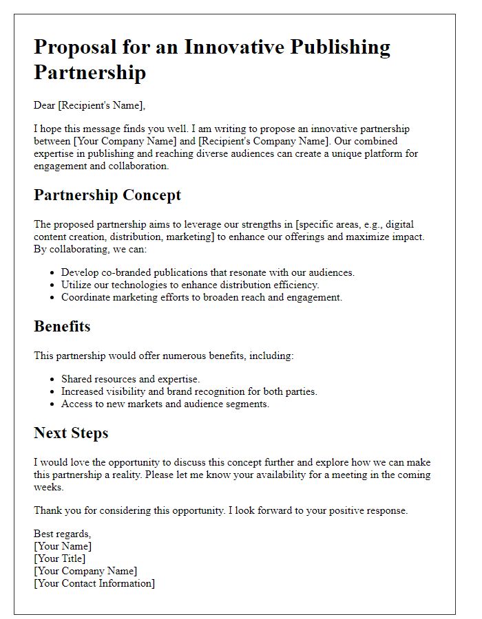 Letter template of innovative publishing partnership concept