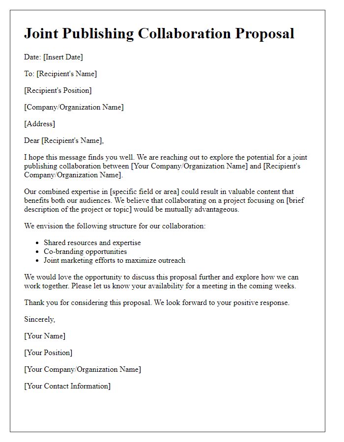 Letter template of joint publishing collaboration proposal