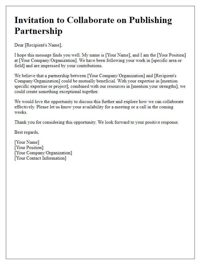 Letter template of publishing partnership invitation