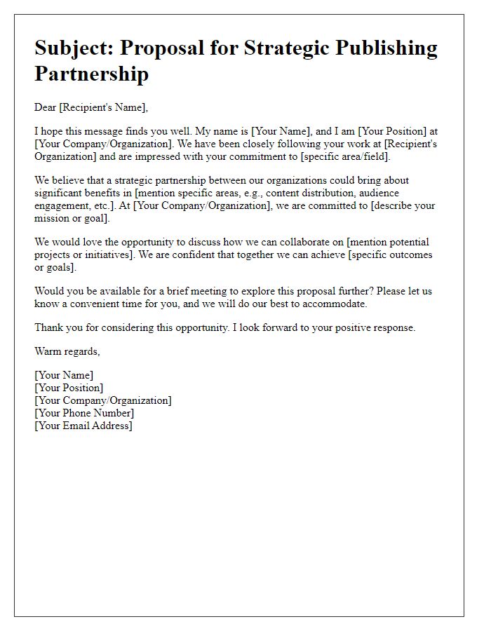 Letter template of strategic publishing partnership request