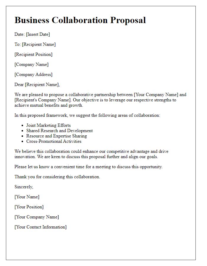 Letter template of business collaboration framework