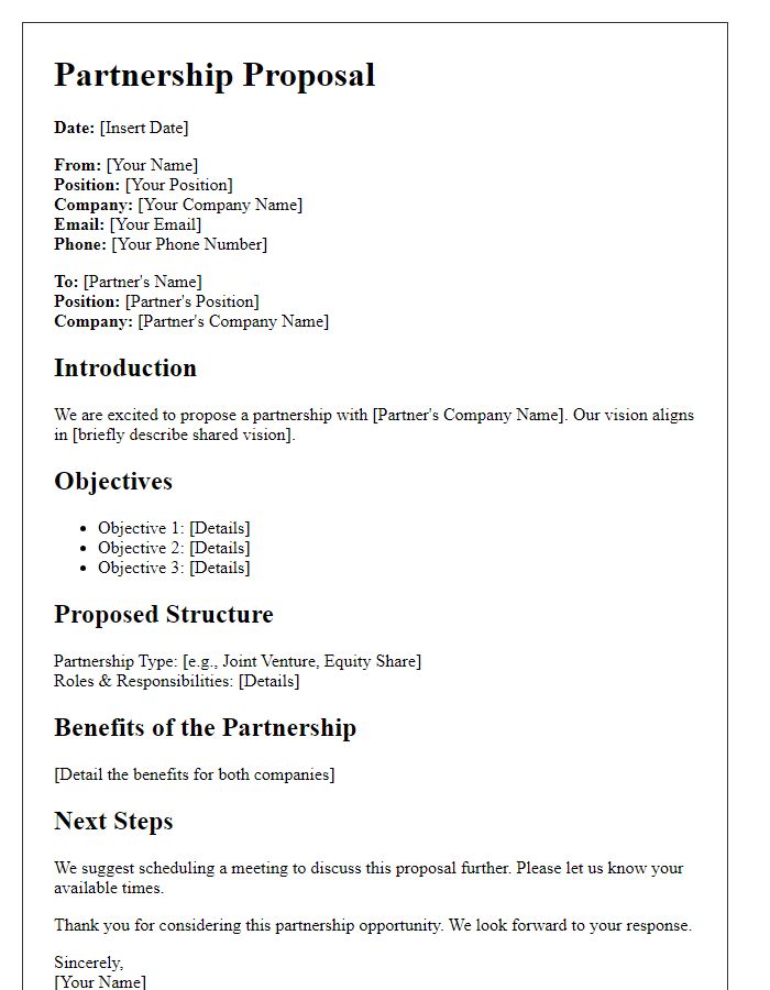 Letter template of startup partnership outline