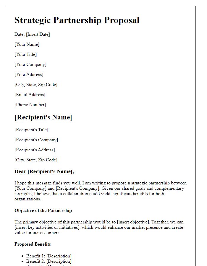 Letter template of strategic partnership proposal