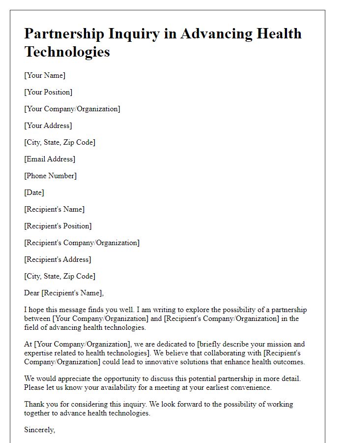 Letter template of Partnership Inquiry in Advancing Health Technologies