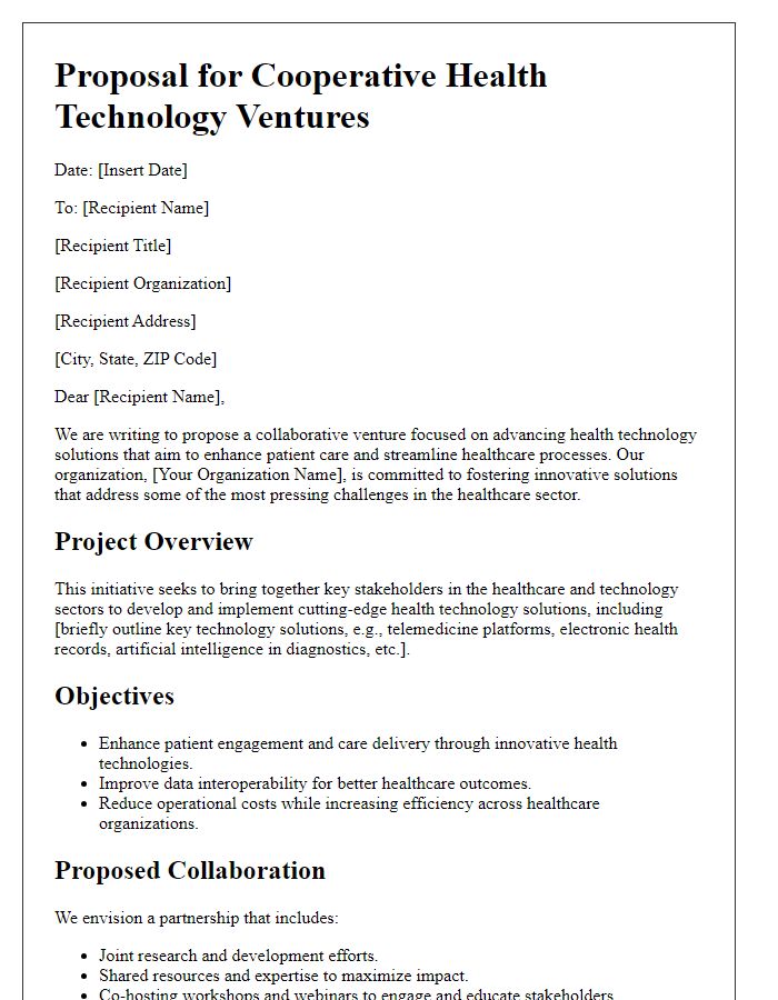 Letter template of Proposal for Cooperative Health Technology Ventures