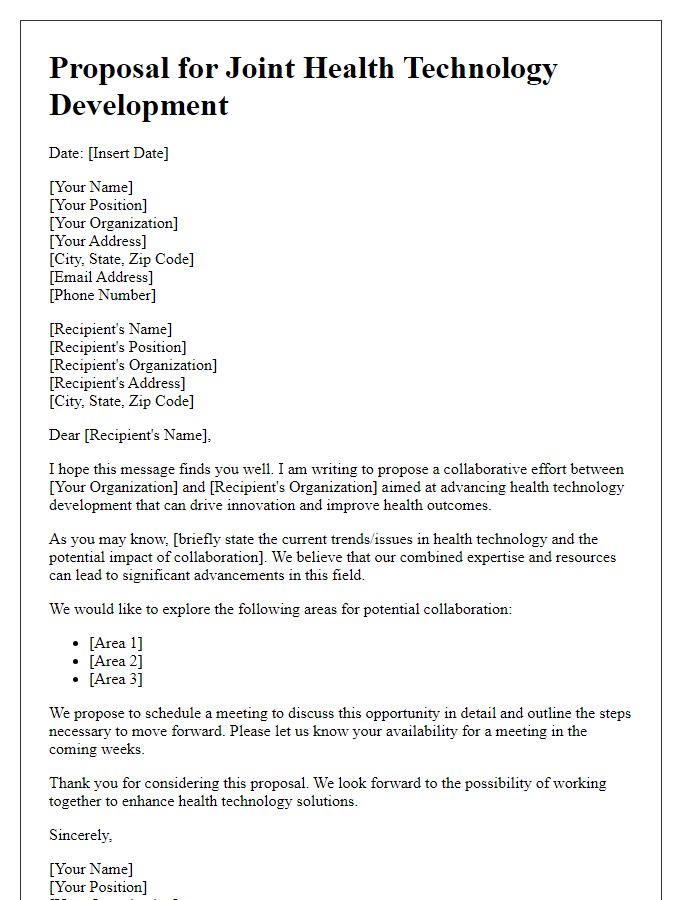 Letter template of Proposal for Joint Health Technology Development