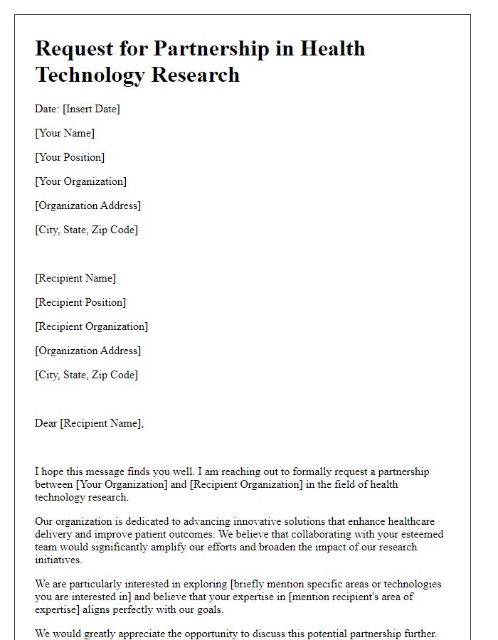 Letter template of Request for Health Technology Research Partnership