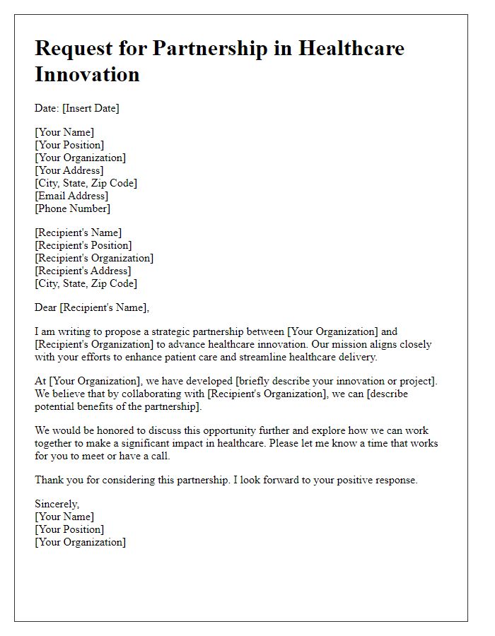 Letter template of Request for Partnership in Healthcare Innovation