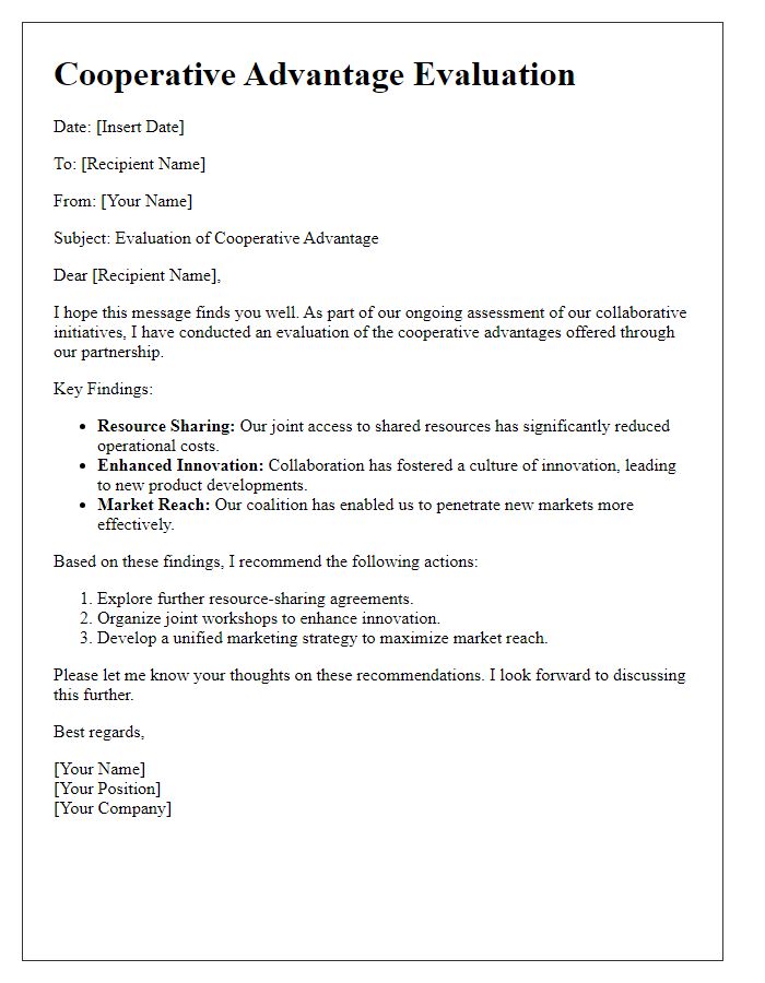 Letter template of cooperative advantage evaluation