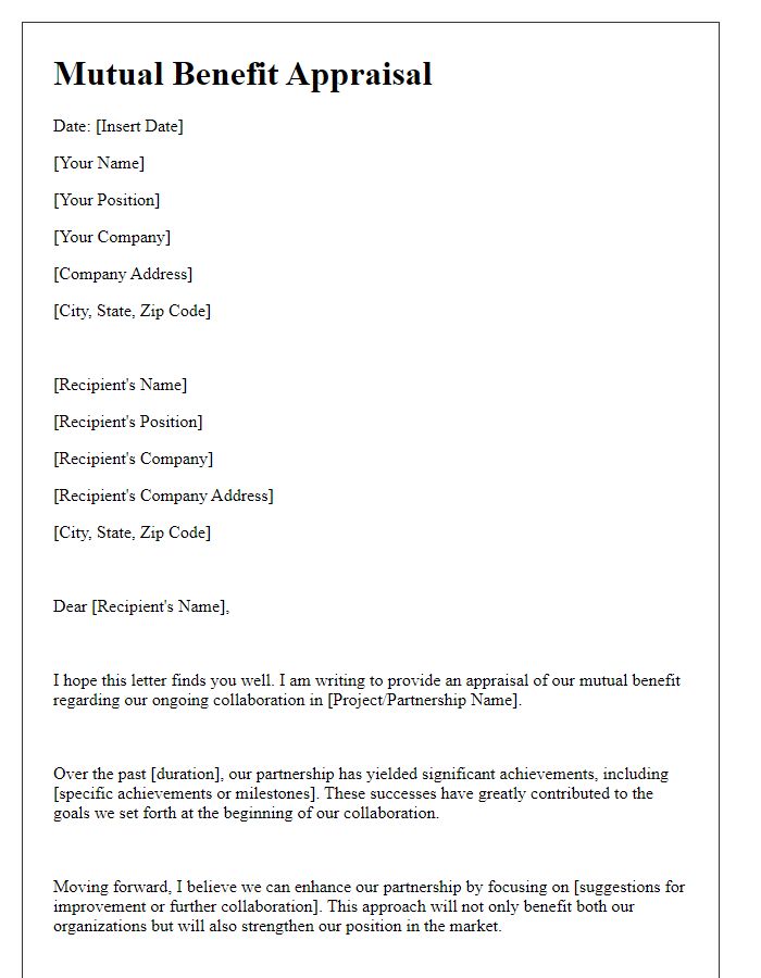 Letter template of mutual benefit appraisal