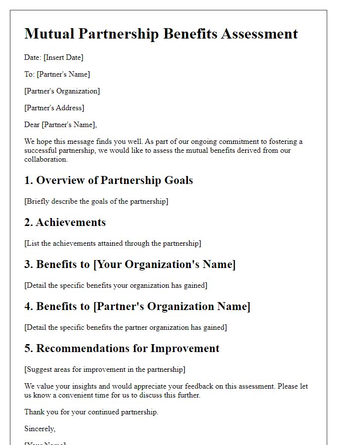 Letter template of mutual partnership benefits assessment