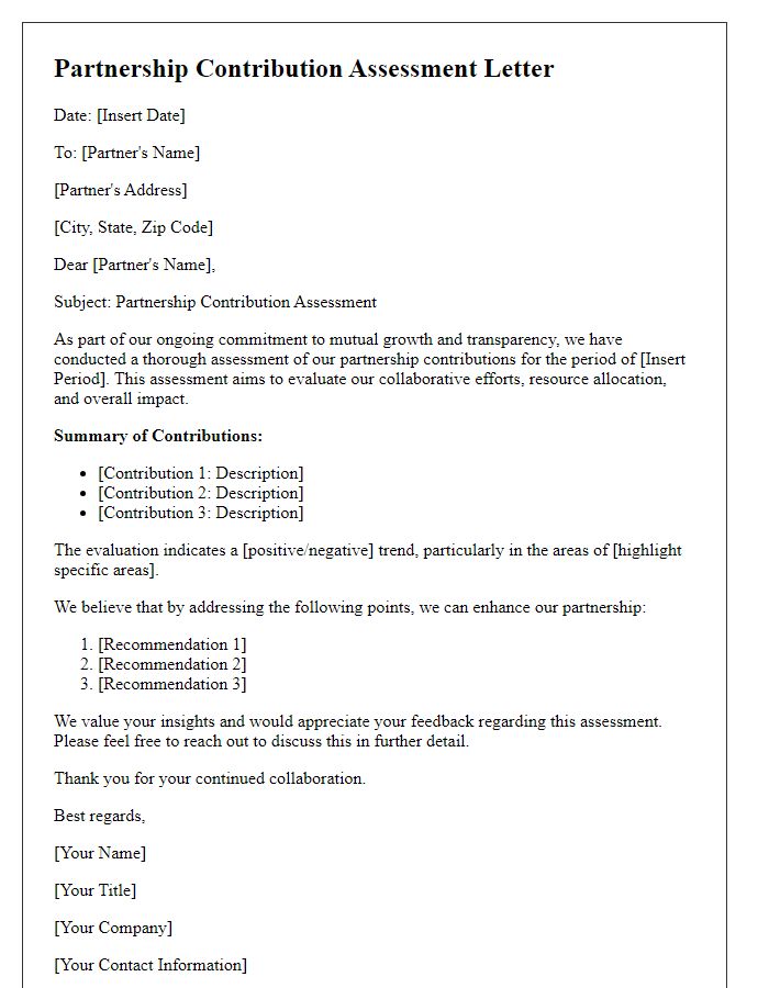 Letter template of partnership contribution assessment