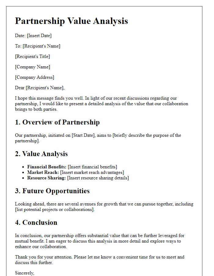 Letter template of partnership value analysis