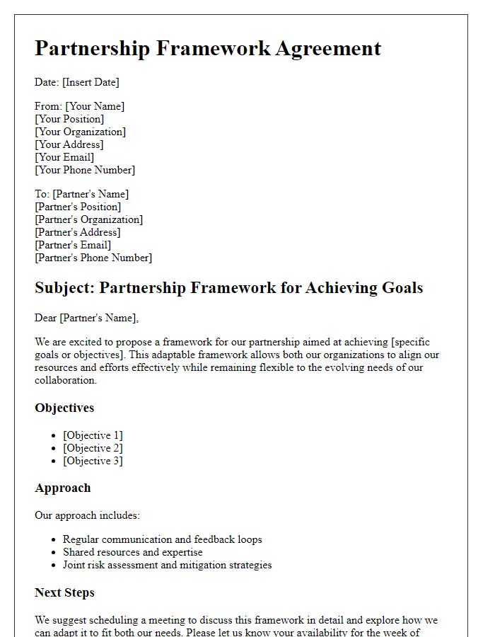 Letter template of adaptable partnership framework for achieving goals