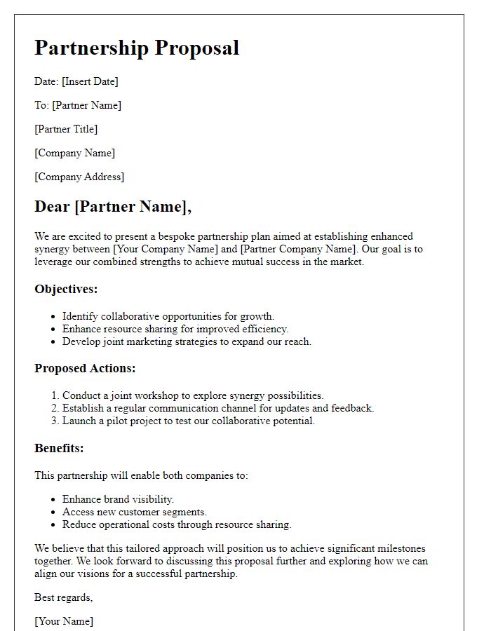 Letter template of bespoke partnership plan for enhanced synergy