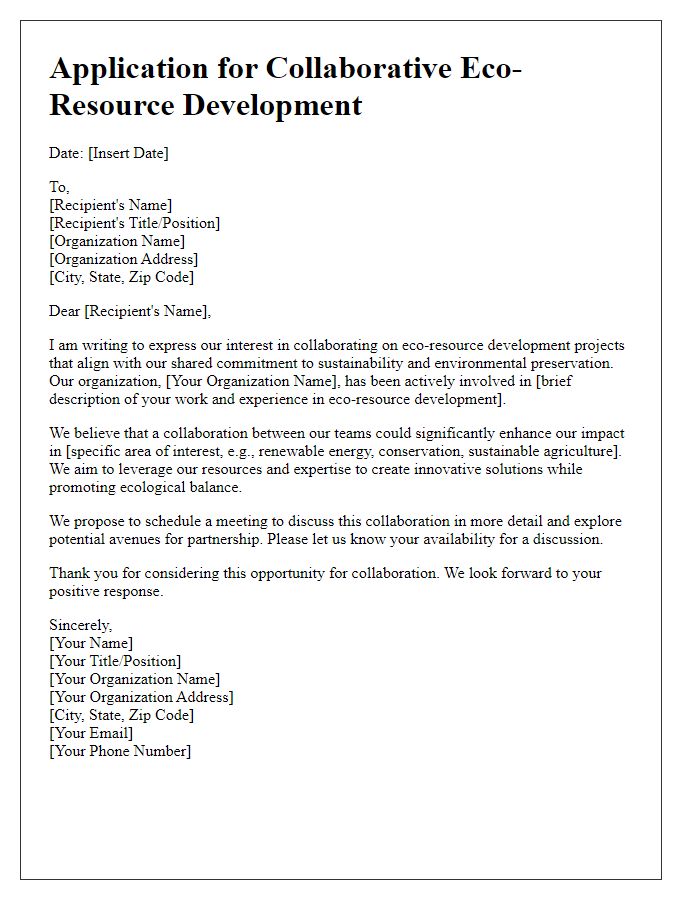 Letter template of application for collaborative eco-resource development