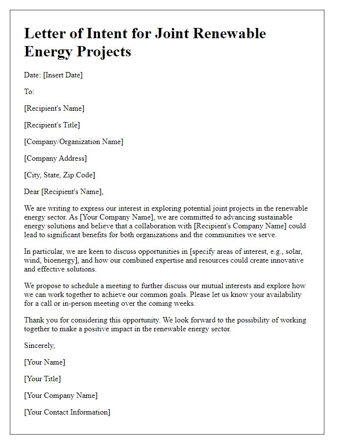 Letter template of exploration for joint renewable energy projects