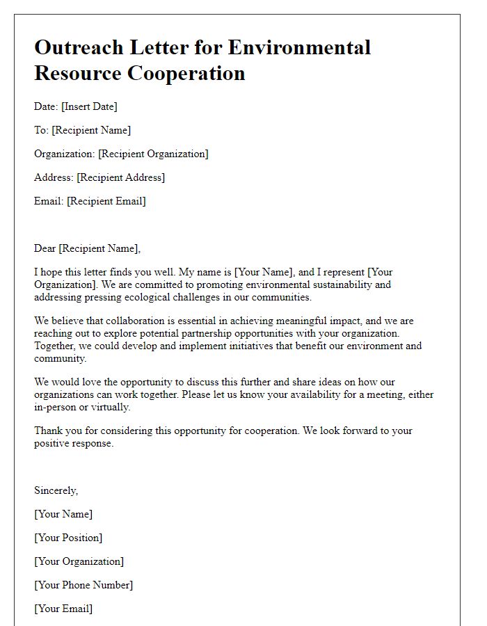 Letter template of outreach for environmental resource cooperation