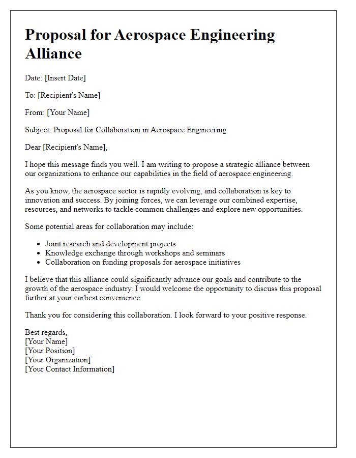 Letter template of aerospace engineering alliance suggestion