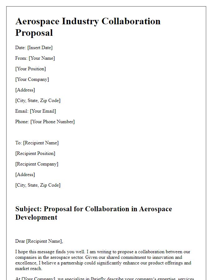 Letter template of aerospace industry collaboration proposal